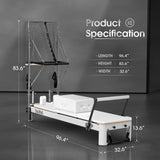White Aluminum Pilates Reformer with Dimensions