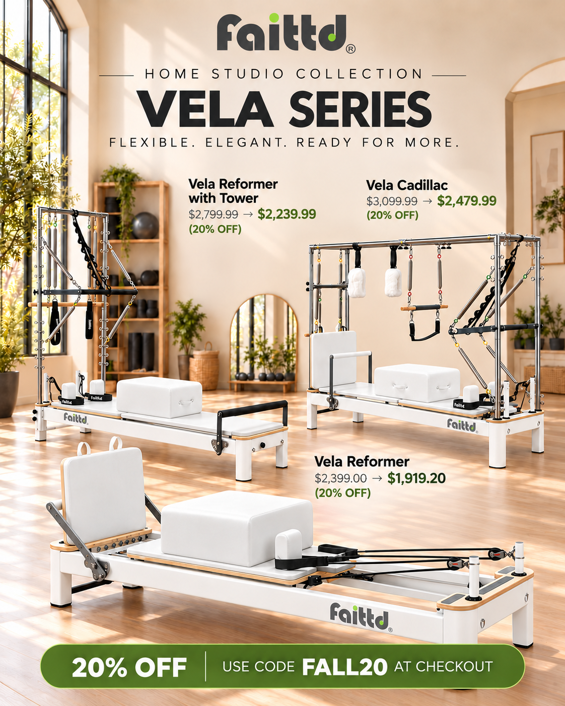 Aluminum Pilates Reformer With Tower - White
