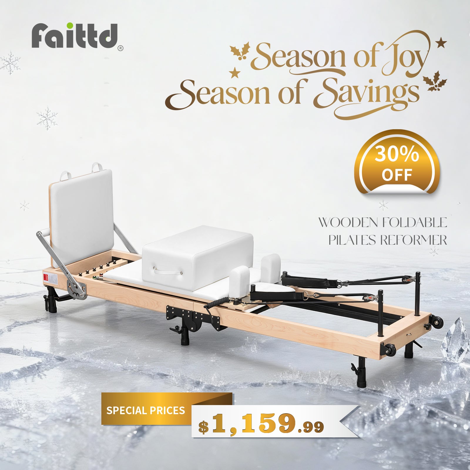 Foldable Pilates Reformer - White