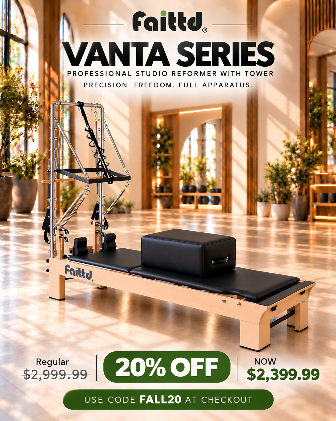 Wooden Pilates Reformer With Tower - Black