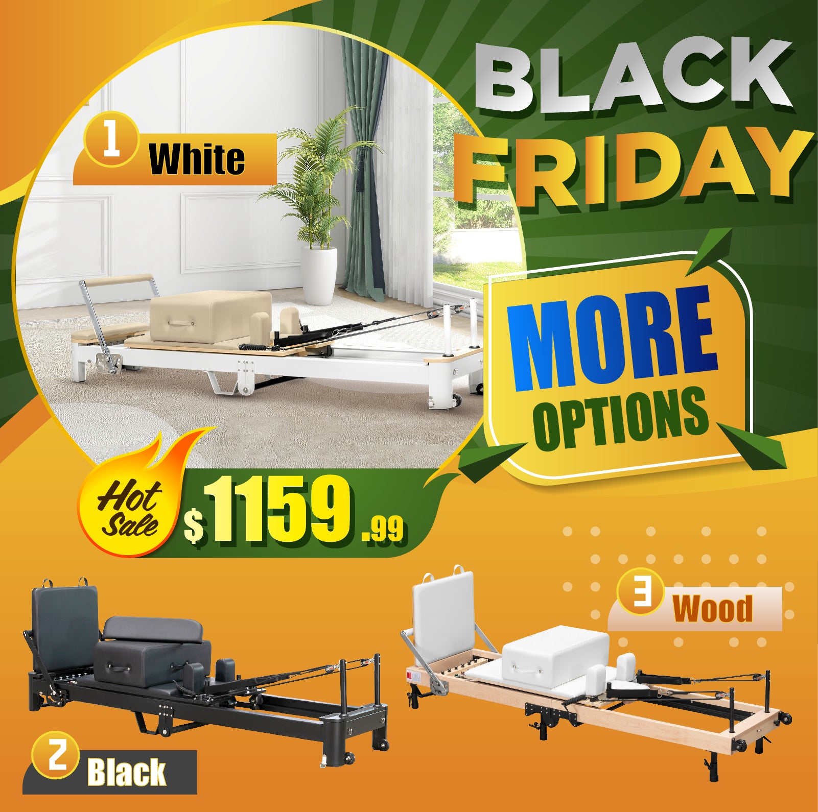 Aluminum Foldable Pilates Reformer - Mocha