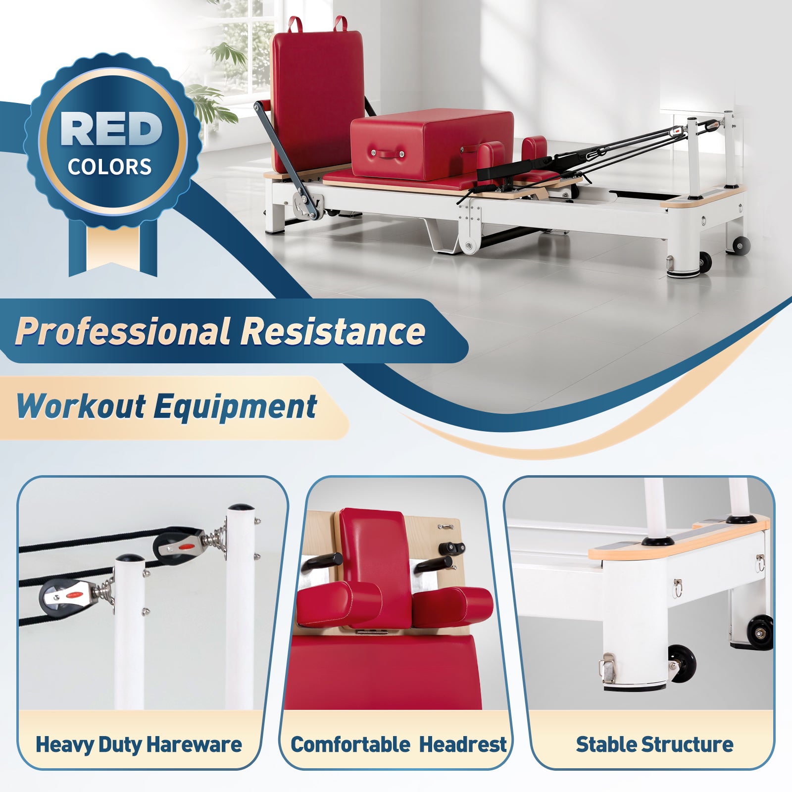 Aluminum Foldable Pilates Reformer - Red