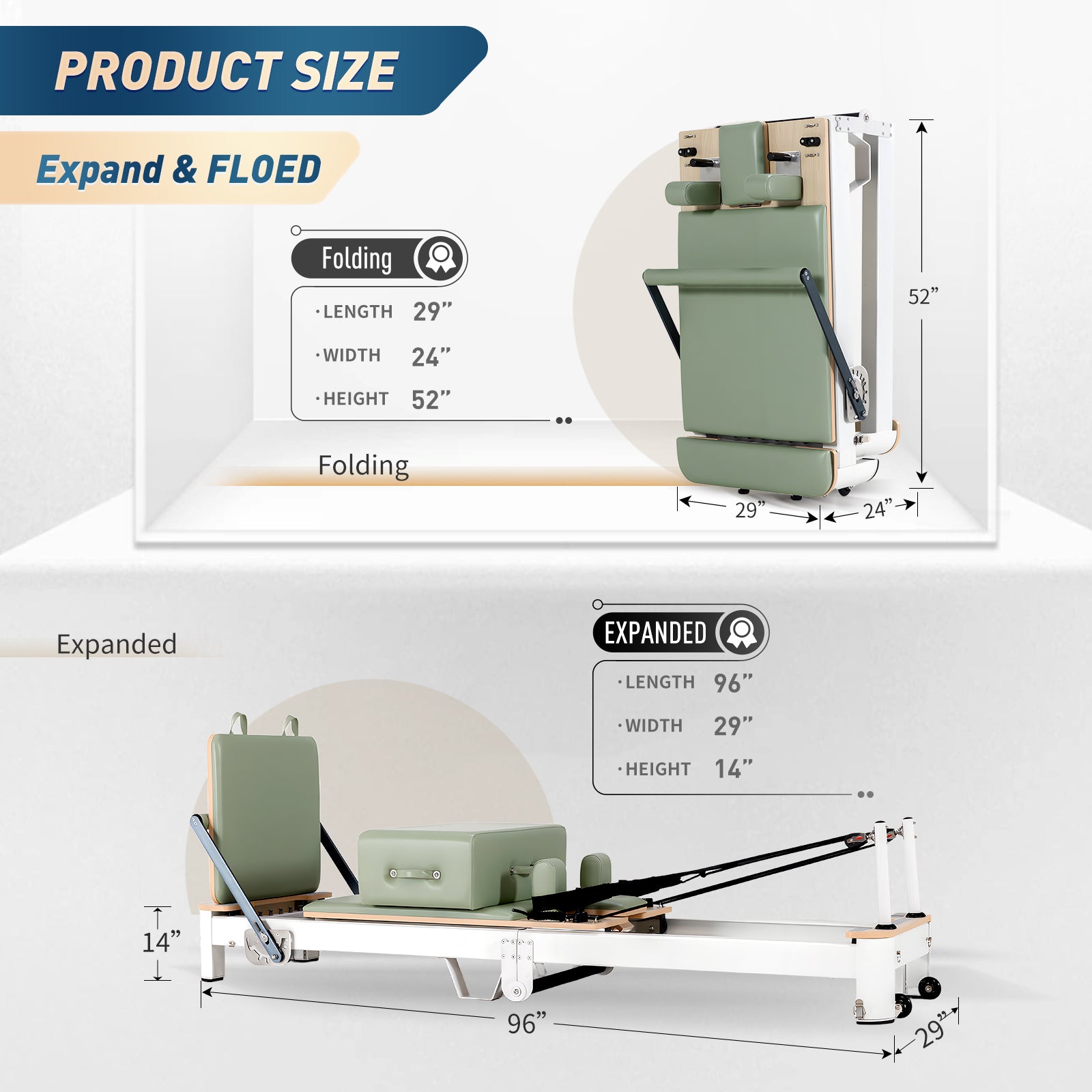 Aluminum Foldable Pilates Reformer - Sage