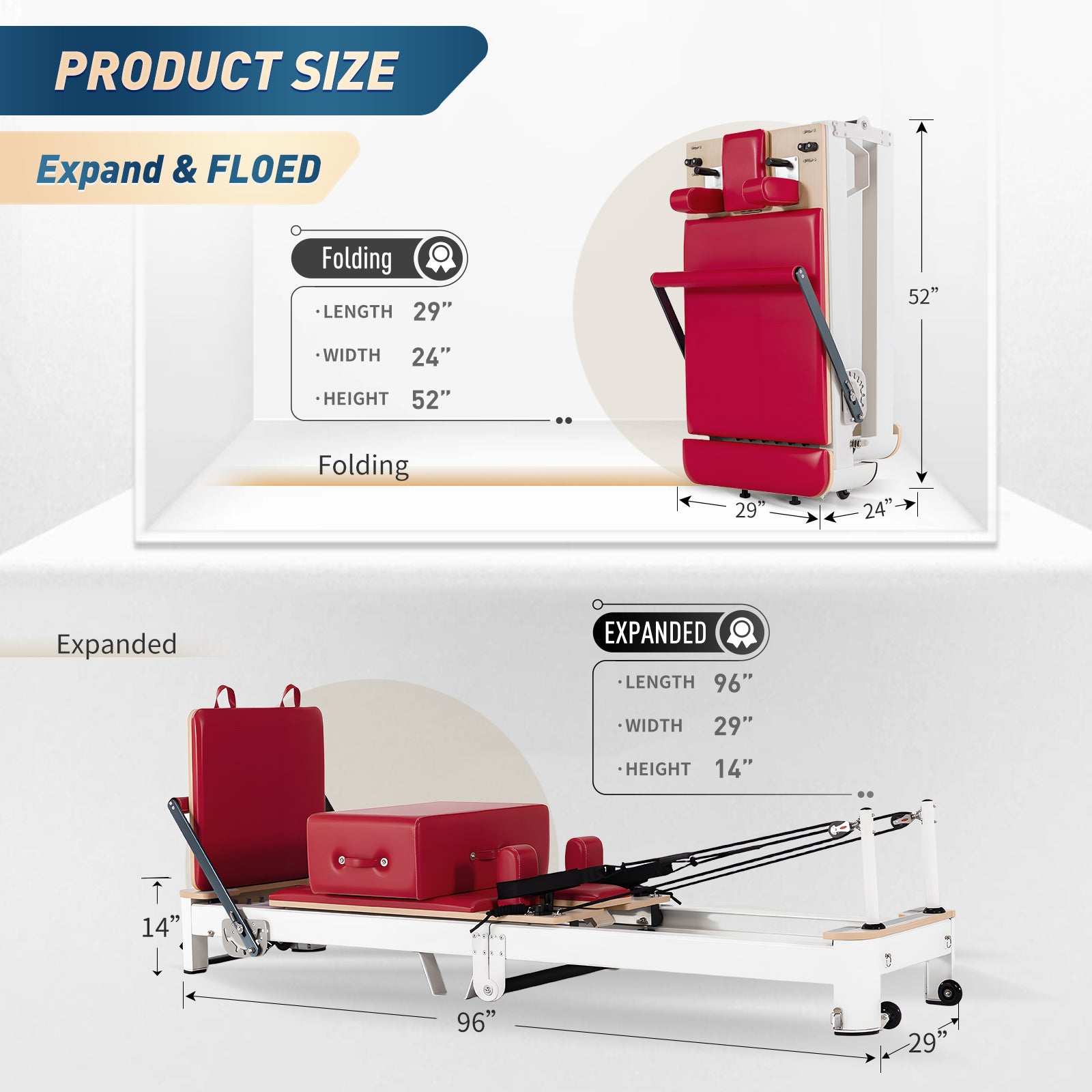 Aluminum Foldable Pilates Reformer - Red