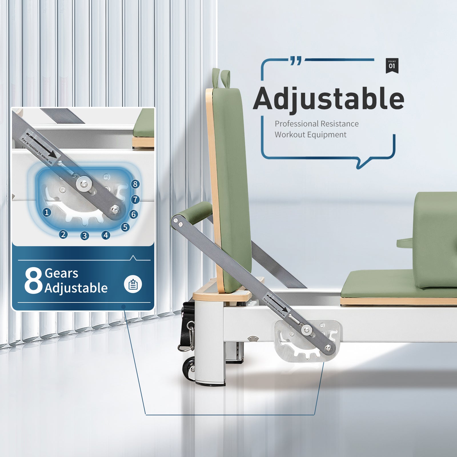 Aluminum Foldable Pilates Reformer - Sage