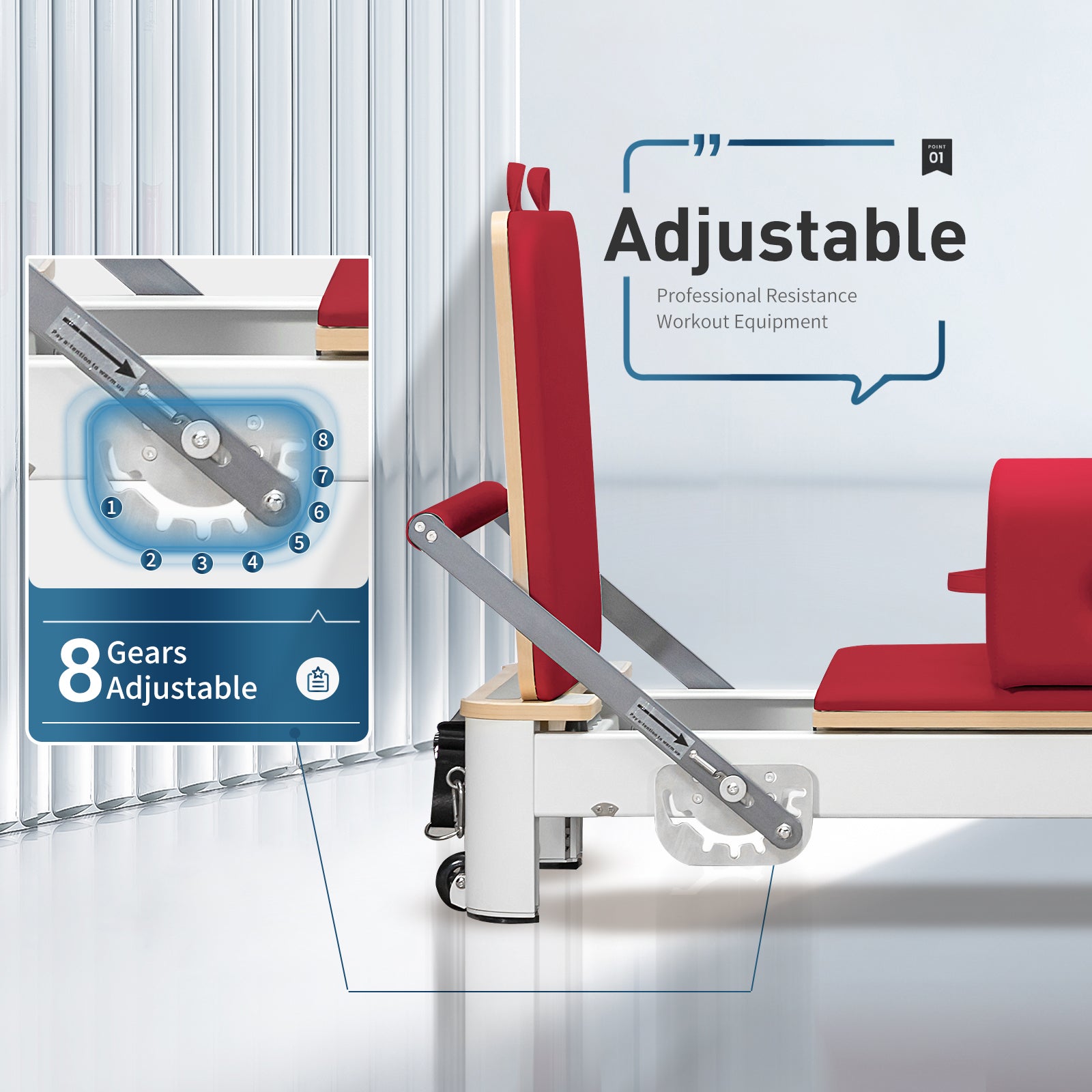 Aluminum Foldable Pilates Reformer - Red