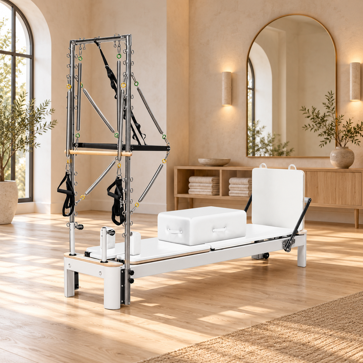 Aluminum Pilates Reformer With Tower - White